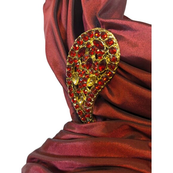 JS Collections Ruched Mermaid Gown With Rhinestone Brooch Red Size 12 - Picture 3 of 7